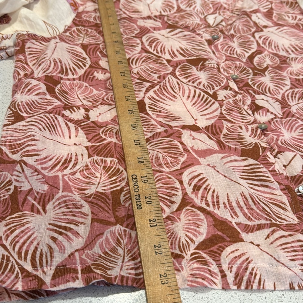 Tahari 100% Linen Long Sleeve Button Up Leaf/Floral Botanical Print Blouse Sz M - Picture 11 of 13